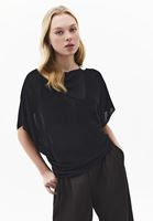 Bayan Siyah Yaka Detaylı Transparan Bluz