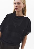 Bayan Siyah Yaka Detaylı Transparan Bluz