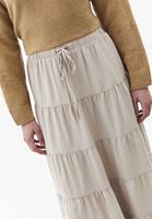 Bayan Bej Yüksek Bel Midi Etek