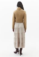 Bayan Bej Yüksek Bel Midi Etek