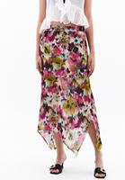 Bayan Çok Renkli Yüksek Bel Asimetrik Kesim Etek