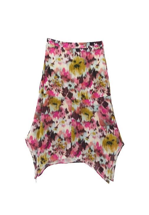 Asimetrik Kesim Etek ve Fırfırlı Bluz Kombini