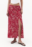 Bayan Çok Renkli Yüksek Bel Yırtmaçlı Midi Etek