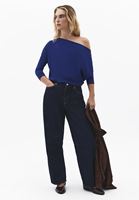 Bayan Mavi Asimetrik Yaka Tişört