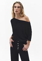 Bayan Siyah Asimetrik Yaka Tişört