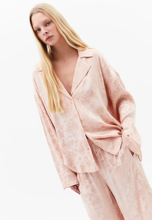 Pembe Jakarlı Oversize Gömlek