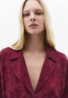 Bayan Kırmızı Jakarlı Oversize Gömlek