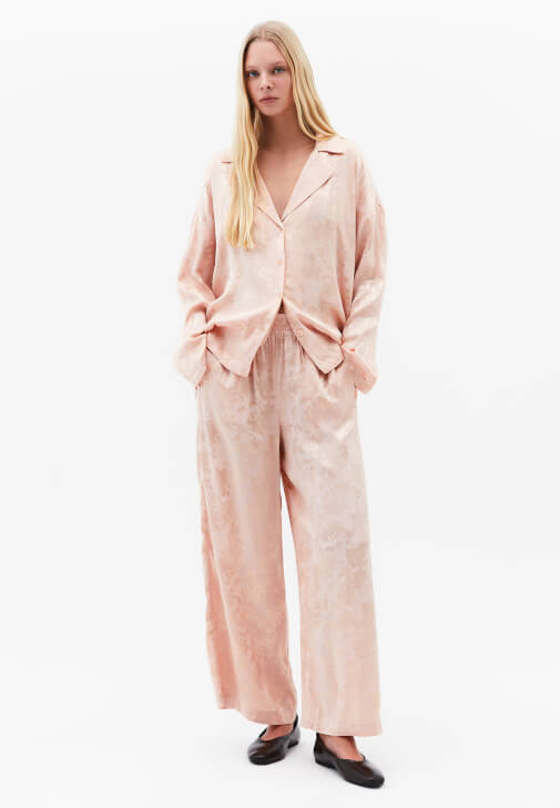 Pembe Jakarlı Wide-Leg Pantolon