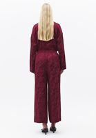 Bayan Kırmızı Jakarlı Wide-Leg Pantolon