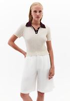 Bayan Krem Polo Yaka Triko Kazak