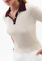 Bayan Krem Polo Yaka Triko Kazak