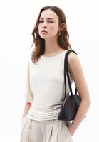 Bayan Krem Büzgü Detaylı Asimetrik Bluz