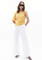 Bayan Sarı Büzgü Detaylı Asimetrik Bluz