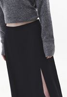 Bayan Siyah Yüksek Bel Yırtmaçlı Midi Etek