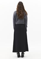 Bayan Siyah Yüksek Bel Yırtmaçlı Midi Etek