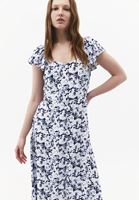 Bayan Çok Renkli Yırtmaç Detaylı Midi Elbise