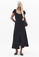 Bayan Siyah Yırtmaçlı Midi Elbise