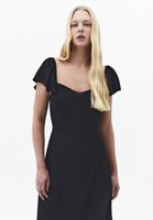 Bayan Siyah Yırtmaçlı Midi Elbise