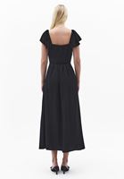 Bayan Siyah Yırtmaçlı Midi Elbise