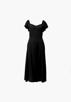 Bayan Siyah Yırtmaçlı Midi Elbise