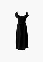 Bayan Siyah Yırtmaçlı Midi Elbise