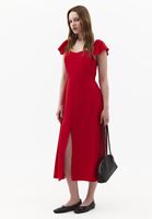 Bayan Kırmızı Yırtmaçlı Midi Elbise