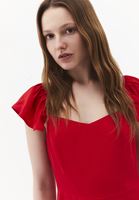 Bayan Kırmızı Yırtmaçlı Midi Elbise