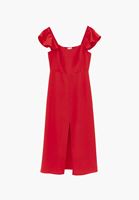 Bayan Kırmızı Yırtmaçlı Midi Elbise