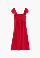Bayan Kırmızı Yırtmaçlı Midi Elbise