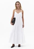 Bayan Beyaz Büzgülü Uzun Elbise