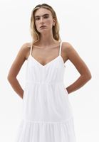 Bayan Beyaz Büzgülü Uzun Elbise