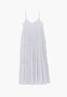 Bayan Beyaz Büzgülü Uzun Elbise