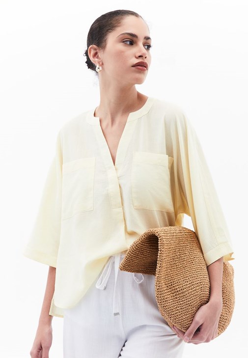 Sarı Oversize Cepli Gömlek