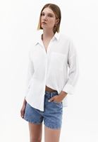 Bayan Beyaz Cep Detaylı Pamuklu Gömlek