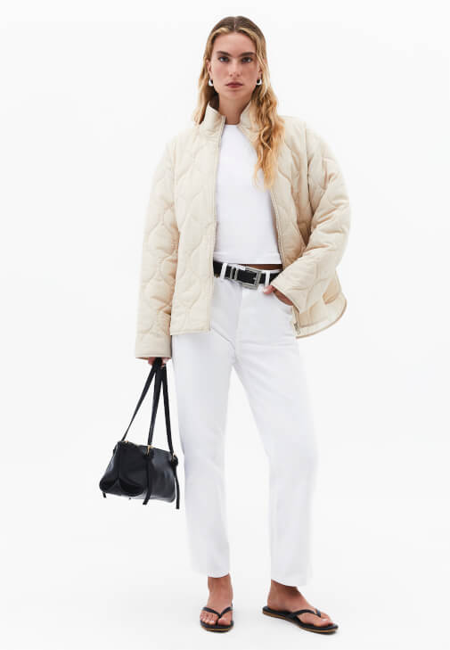 Beyaz Straight-Fit Denim Pantolon