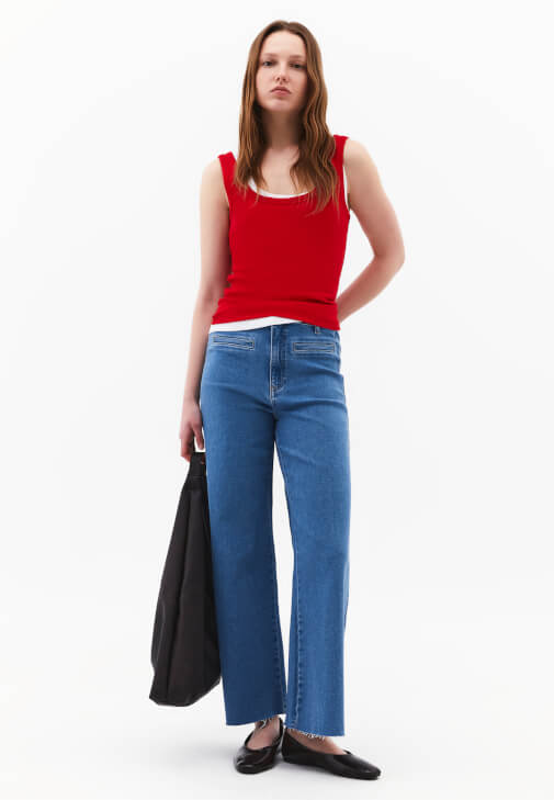 Mavi  Ultra Yüksek Bel Wide-Leg Pantolon