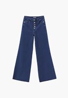 Bayan Lacivert Wide-Leg Denim Pantolon