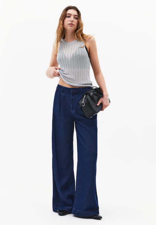 Lacivert Wide-Leg Denim Pantolon ( TENCEL™ )