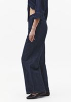 Bayan Lacivert Keten Karışımlı Wide-Leg Pantolon