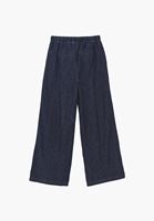 Bayan Lacivert Keten Karışımlı Wide-Leg Pantolon