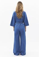 Bayan Mavi Keten Karışımlı Wide-Leg Pantolon