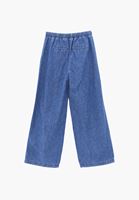 Bayan Mavi Keten Karışımlı Wide-Leg Pantolon