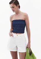 Bayan Lacivert Straplez Denim Bluz
