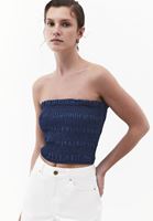Bayan Lacivert Straplez Denim Bluz
