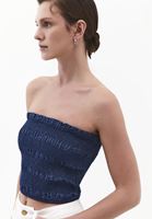 Bayan Lacivert Straplez Denim Bluz