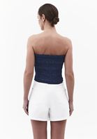 Bayan Lacivert Straplez Denim Bluz