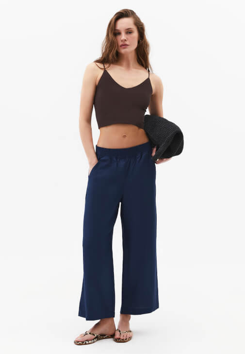 Lacivert Yüksek Bel Culotte Pantolon